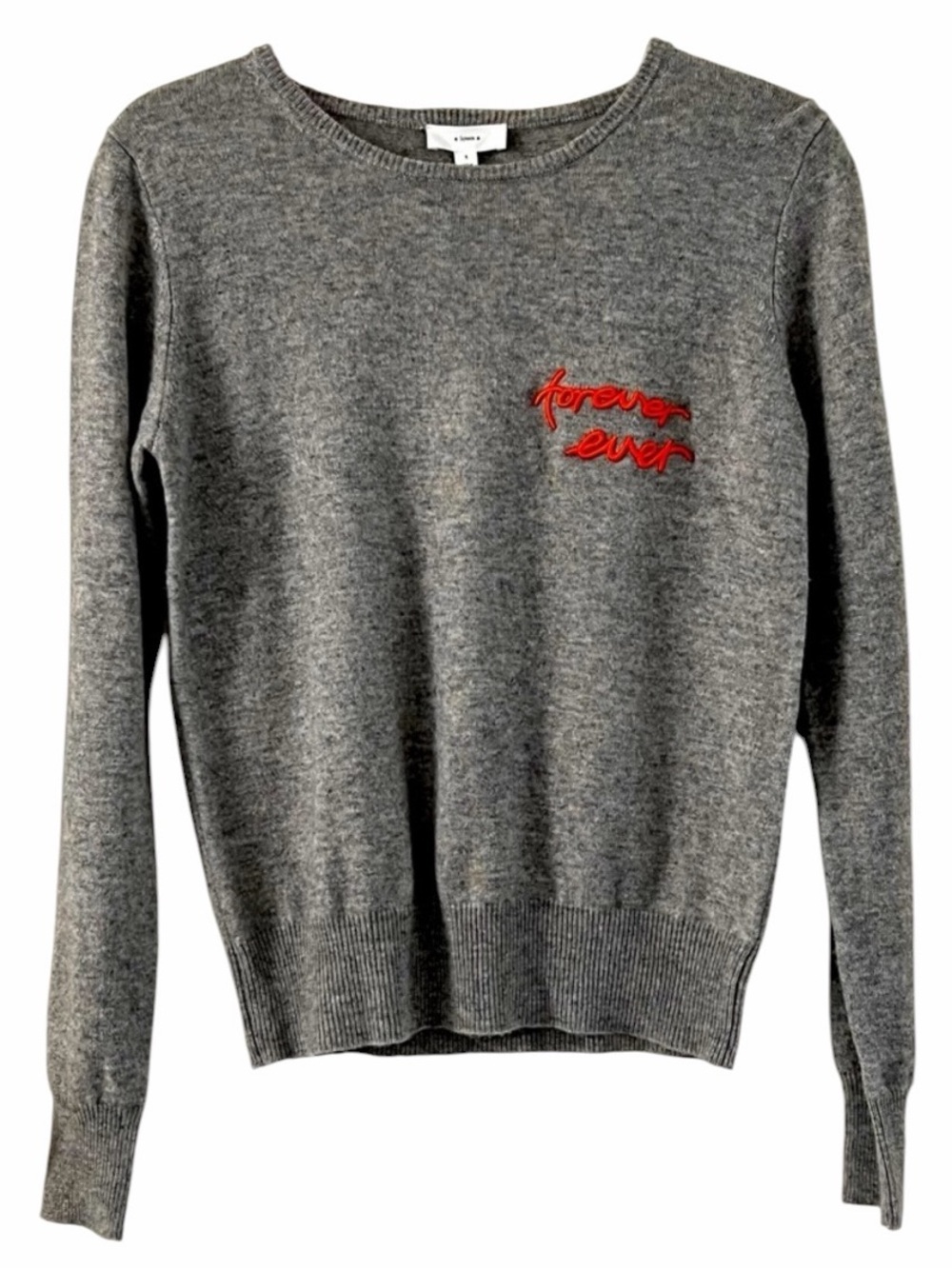 A Love A Cashmere Wool Graphic Sweater Gray Soft Crewneck Lightweight